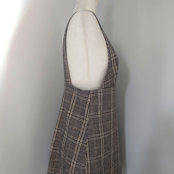 Zara Dress Brown Tan Plaid Pinafore Jumper Mini Dress Sequin Detail Size Medium - Picture 7 of 12